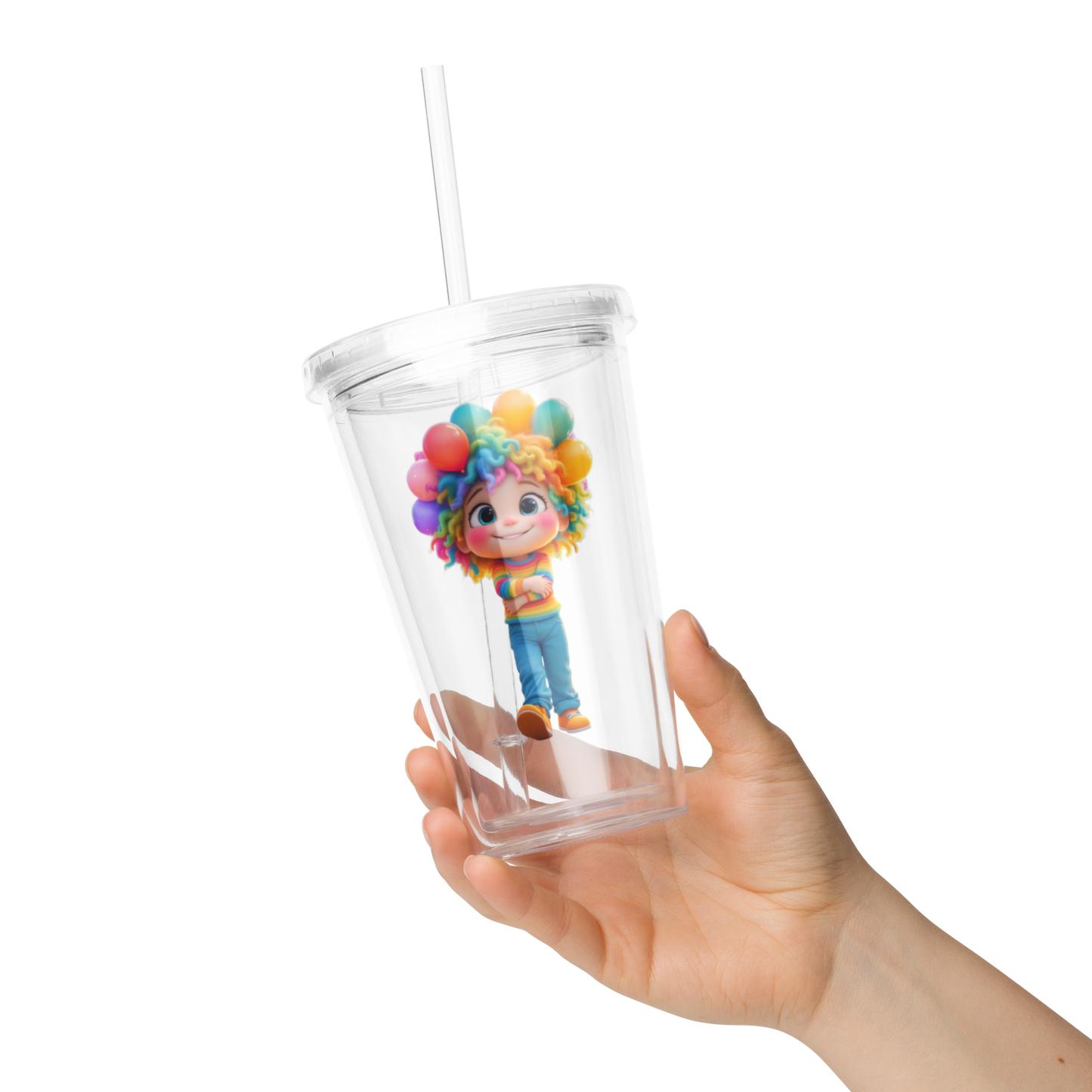 Rainbow Girl Clear Plastic Tumbler - Sippin Pretty Edition (Acrylic, with Straw)