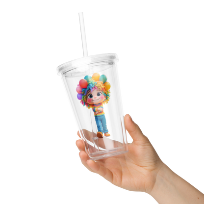 Rainbow Girl Clear Plastic Tumbler - Sippin Pretty Edition (Acrylic, with Straw)
