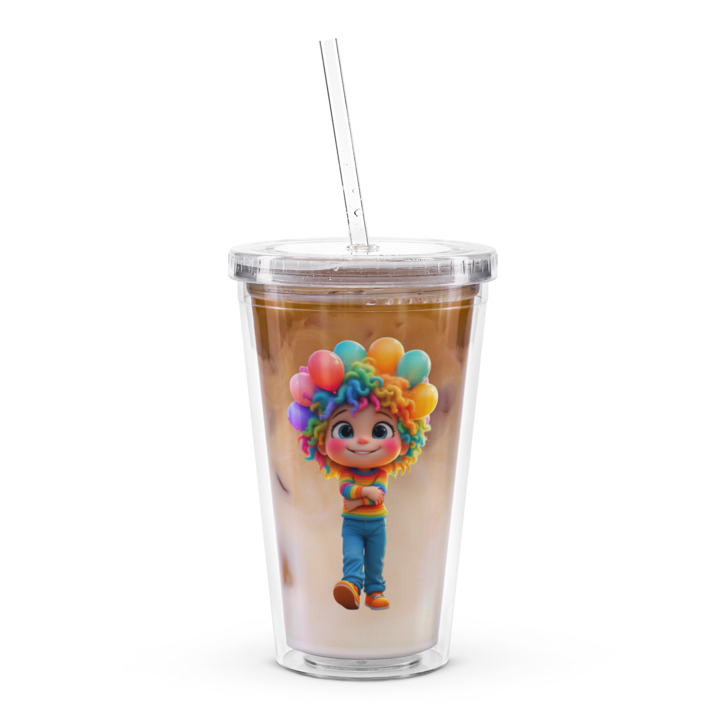 Rainbow Girl Clear Plastic Tumbler - Sippin Pretty Edition (Acrylic, with Straw)