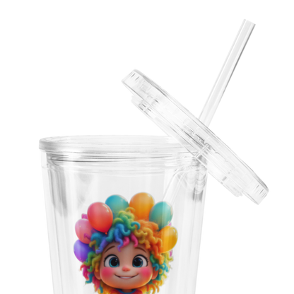 Rainbow Girl Clear Plastic Tumbler - Sippin Pretty Edition (Acrylic, with Straw)